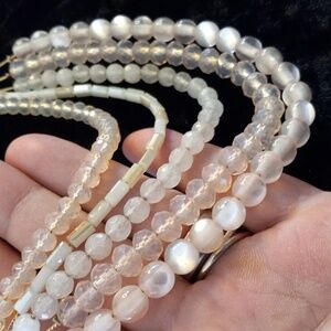 Pale Pink & Gold Multi-Strand Beaded Necklace 20 In Long